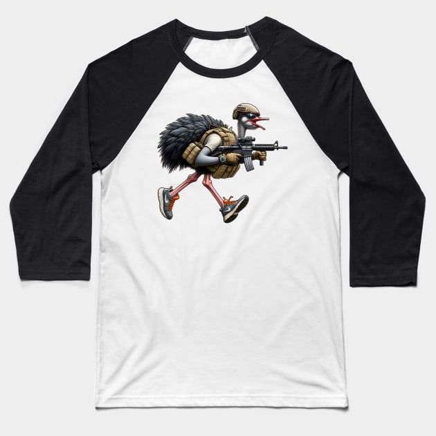 Tactical Ostrich Baseball T-Shirt by Rawlifegraphic